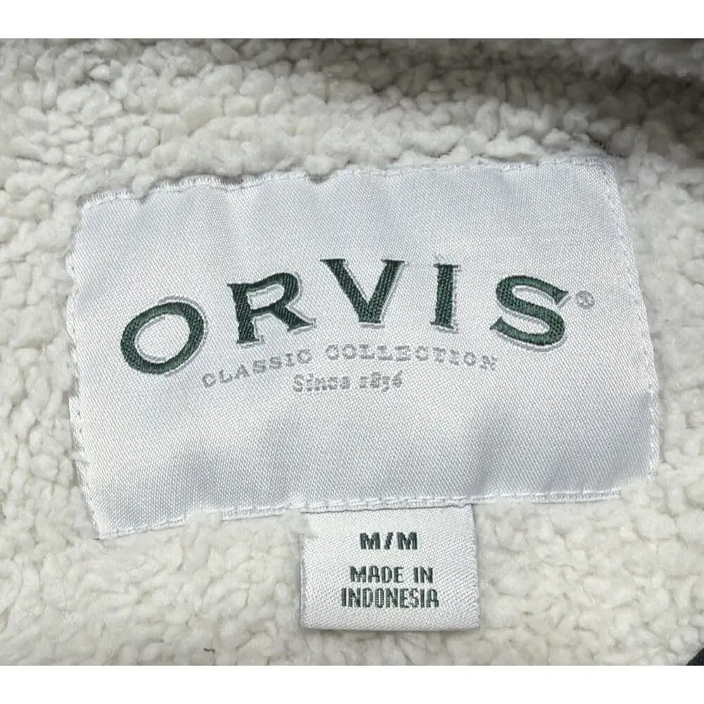 Orvis Quarter Zip Sherpa Lined Pullover Sweater Jacket Men's M Brown